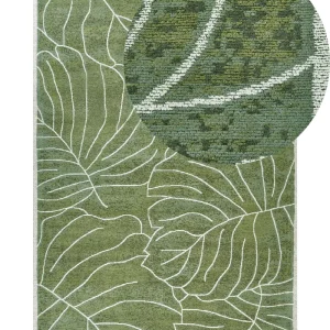Cotton Area Rug Monstera Leaf Pattern 140 x 200 cm Vert olive SARMIN