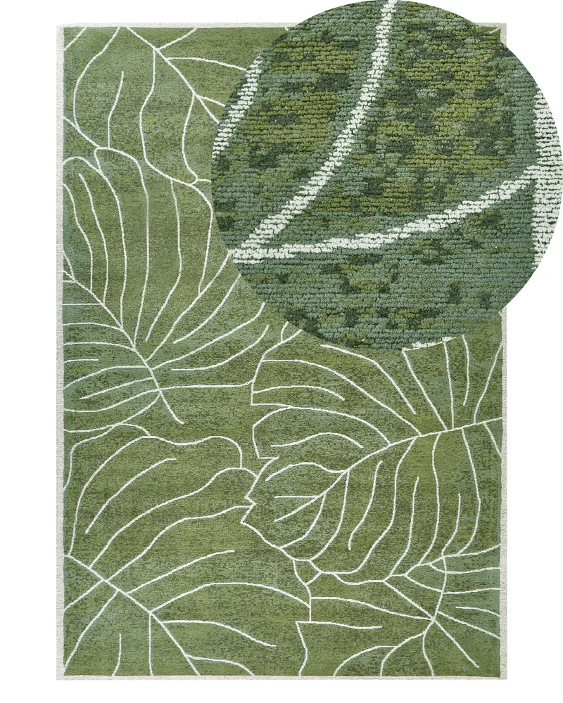 Cotton Area Rug Monstera Leaf Pattern 140 x 200 cm Vert olive SARMIN