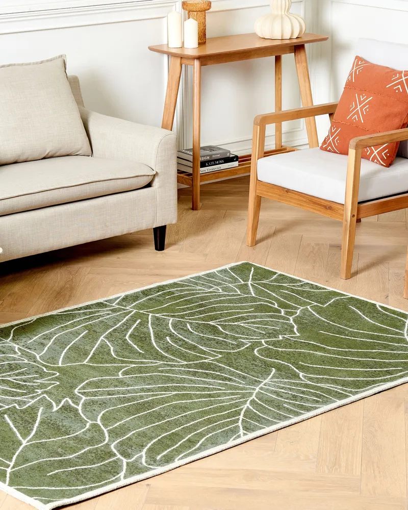 Cotton Area Rug Monstera Leaf Pattern 140 x 200 cm Vert olive SARMIN