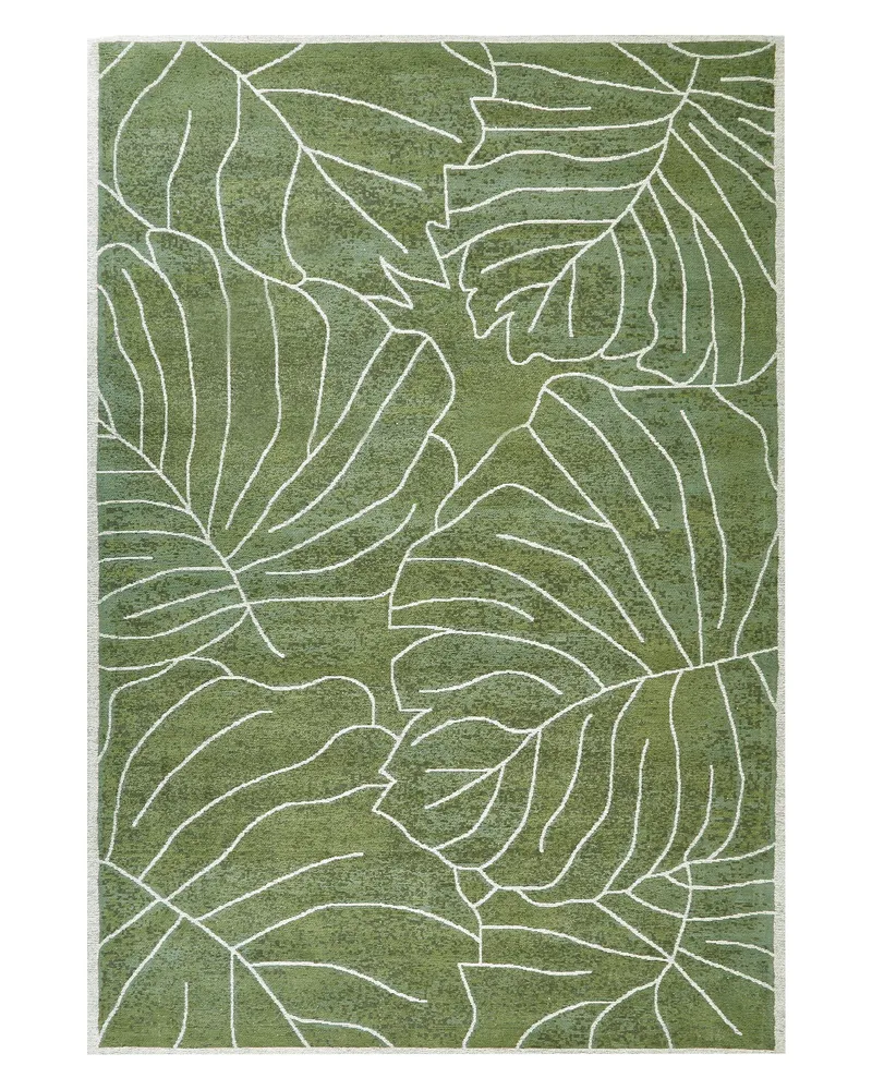 Cotton Area Rug Monstera Leaf Pattern 140 x 200 cm Vert olive SARMIN