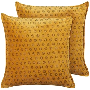 Set 2 Velvet Cushions Sun Pattern 45 x 45 cm Jaune doré RAPIS