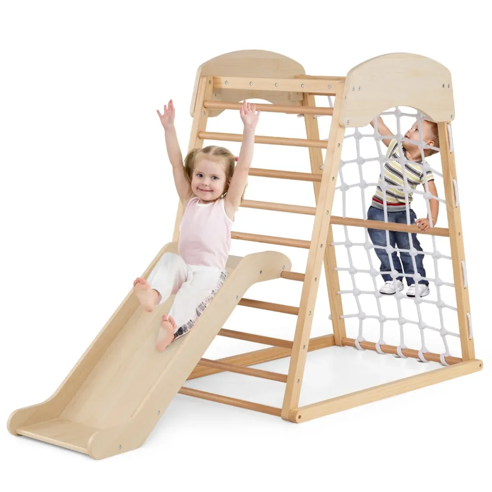 Support smartphone Aire de jeux 6 en 1 intérieure 105 x 67 x 113 cm avec rampe réglable et barres de singe design naturel...