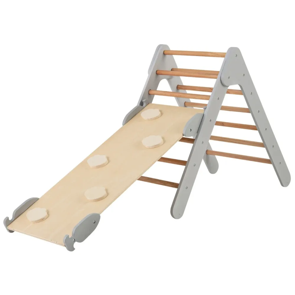 3 en 1 triangle d'escalade enfant en bois rampe duo face à angle réglable pour grimper et glisser gris 20_0007585 - 22mm/2...