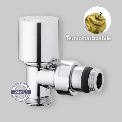 Valvola Squadra Termostatizzabile Attacco Rame, Multistrato E Pe-X "Aida" Cromo 1/2" - 24X1,5