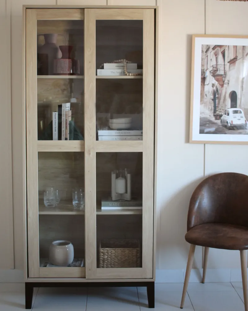 En verre Display Cabinet Light Wood RUMSON