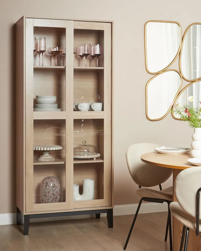 En verre Display Cabinet Light Wood RUMSON