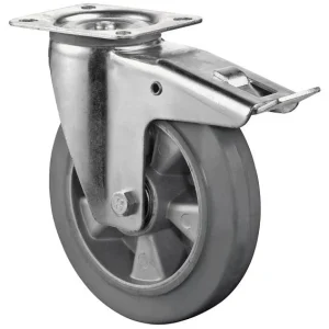 Rouleau de transport BS rollers avec frein largeur 50 mm Ø200 mm jusqu'à 300 kg pneus élastiques gris corps de ro...