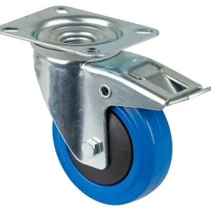 Rouleau de transport BS rollers avec frein largeur 32 mm Ø100 mm jusqu'à 150 kg pneus élastiques bleus roulements...