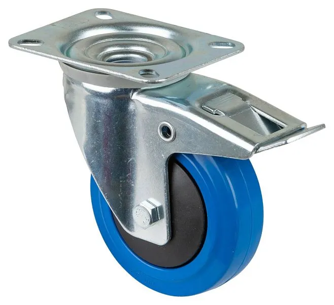 Rouleau de transport BS rollers avec frein largeur 32 mm Ø100 mm jusqu'à 150 kg pneus élastiques bleus roulements...