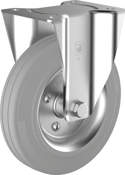 Roue fixe en caoutchouc plein Wicke avec pneus en caoutchouc de base gris non farineux montés sur une jante en tôle embout...