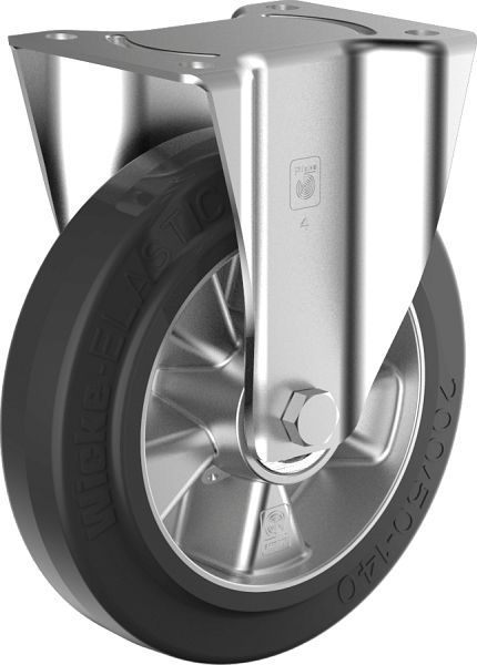 Roue fixe solide Wicke avec pneus noirs Wicke-ELASTIC® sur jantes en aluminium moulé sous pression de haute qualité DE B 1...