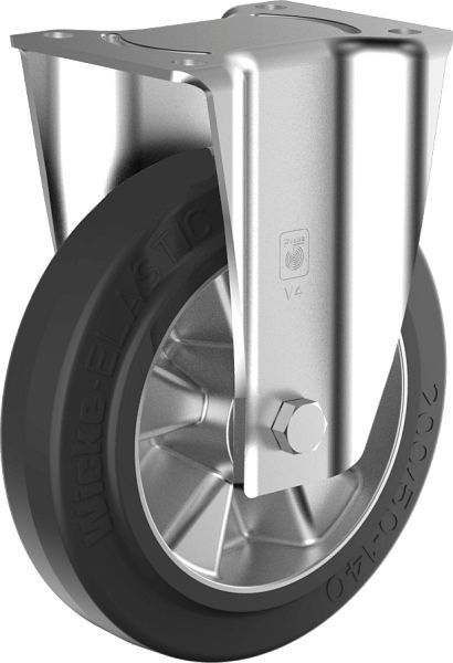 Roue fixe solide Wicke avec pneus Wicke-ELASTIC® noirs sur jante en aluminium moulé sous pression de haute qualité DE BBG...