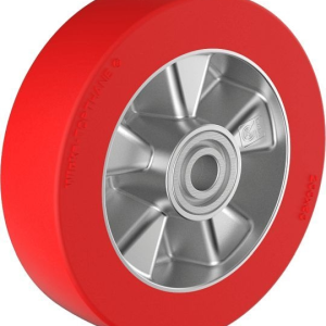 Roue haute résistance Wicke avec pneus souples Wicke - Polyuréthane rouge Redthane® 75 Shore sur jante en aluminium moulé...