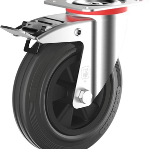 Roue pivotante en caoutchouc complet Wicke avec pneus en caoutchouc standard noirs montés sur une jante en tôle emboutie G...