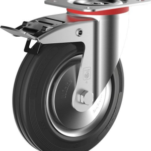 Roue pivotante en caoutchouc plein Wicke avec pneus en caoutchouc standard noirs montés sur une jante en tôle emboutie GB...