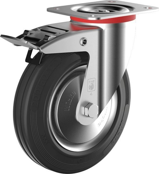 Roue pivotante en caoutchouc plein Wicke avec pneus en caoutchouc standard noirs montés sur une jante en tôle emboutie GB...