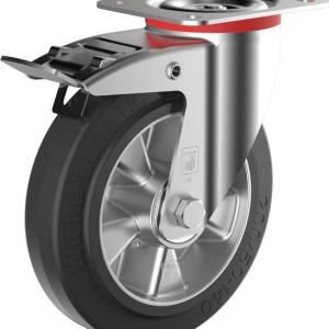 Roue pivotante durable Wicke avec pneus noirs Wicke-ELASTIC® sur jantes en aluminium moulé sous pression de haute qualité...