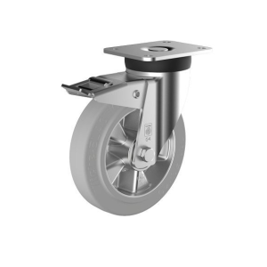Roue pivotante robuste Wicke avec pneus Wicke-ELASTIC® gris non farineux sur jantes en aluminium moulé sous pression de ha...