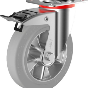 Roue pivotante robuste Wicke avec pneus Wicke-ELASTIC® gris non farineux sur jantes en aluminium moulé sous pression de ha...