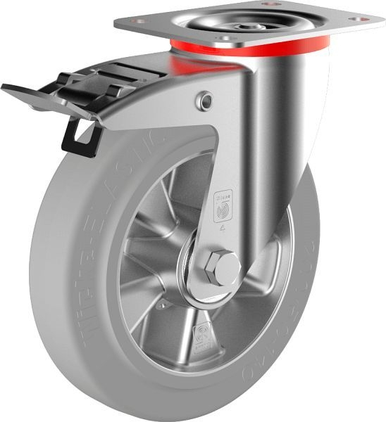 Roue pivotante robuste Wicke avec pneus Wicke-ELASTIC® gris non farineux sur jantes en aluminium moulé sous pression de ha...