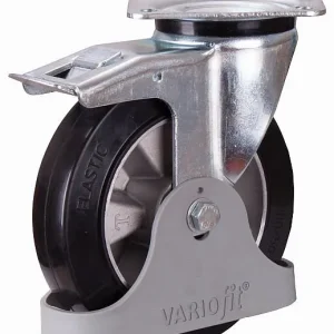Rouleau de frein VARIOfit caoutchouc plein élastique 125 x 40 mm noir sur jante en aluminium moulé sous pression dpg-125.0...