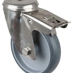 Rouleau de transport en inox avec frein BS rollers L40 mm Ø150 mm jusqu'à 140 kg pneus thermoplastiques gris pali...