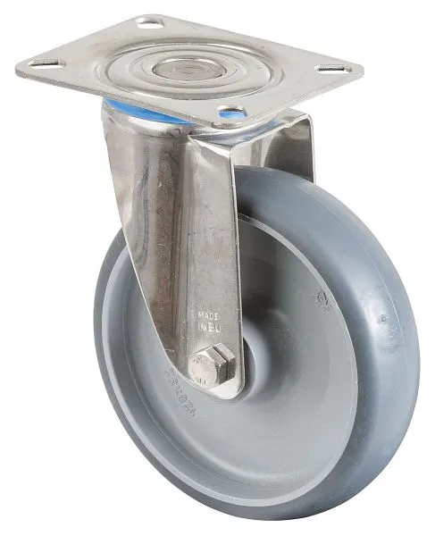 Rouleau de transport en inox BS rollers largeur 35 mm Ø125 mm jusqu'à 100 kg pneus thermoplastiques gris corps de...