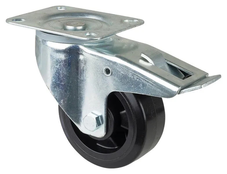 Rouleau de transport BS rollers avec frein largeur 50 mm Ø125 mm jusqu'à 300 kg pneus élastiques noirs corps de r...