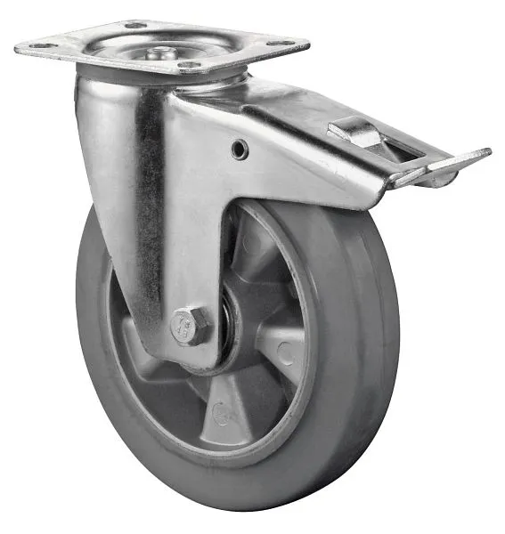 Rouleau de transport BS rollers avec frein largeur 40 mm Ø125 mm jusqu'à 150 kg pneus élastiques gris corps de ro...