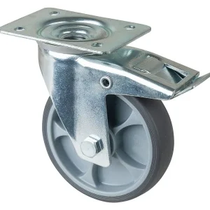 Rouleau de transport BS rollers avec frein largeur 32 mm Ø125 mm jusqu'à 120 kg pneus thermoplastiques gris plast...