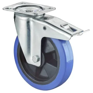Rouleau de transport BS rollers avec frein largeur 45 mm Ø125 mm jusqu'à 140 kg pneus élastiques bleus corps de r...