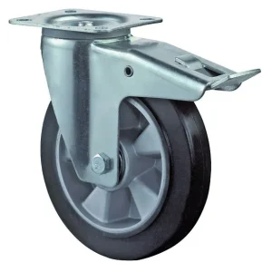 Rouleau de transport BS rollers avec frein largeur 40 mm Ø125 mm jusqu'à 200 kg pneus élastiques noirs corps de r...