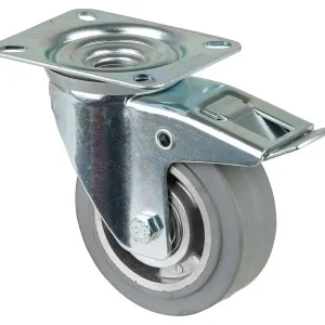 Rouleau de transport BS rollers avec frein largeur 40 mm Ø100 mm jusqu'à 150 kg pneus élastiques gris corps de ro...