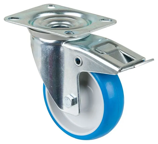 Rouleau de transport BS rollers avec frein largeur 30 mm Ø100 mm jusqu'à 125 kg polyuréthane bleu roulement à rou...
