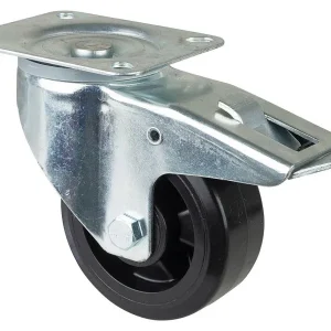 Rouleau de transport BS rollers avec frein largeur 50 mm Ø125 mm jusqu'à 300 kg pneus élastiques noirs corps de r...
