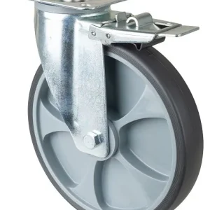 Rouleau de transport BS rollers avec frein largeur 45 mm Ø250 mm jusqu'à 300 kg pneus thermoplastiques gris plast...