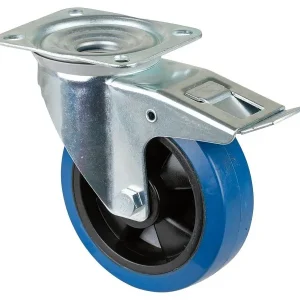 Rouleau de transport BS rollers avec frein largeur 50 mm Ø160 mm jusqu'à 300 kg pneus élastiques bleus roulements...