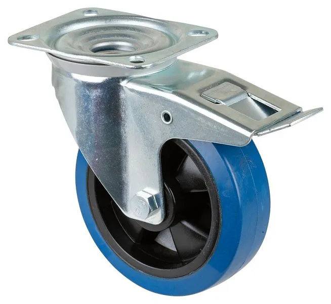 Rouleau de transport BS rollers avec frein largeur 50 mm Ø160 mm jusqu'à 300 kg pneus élastiques bleus roulements...