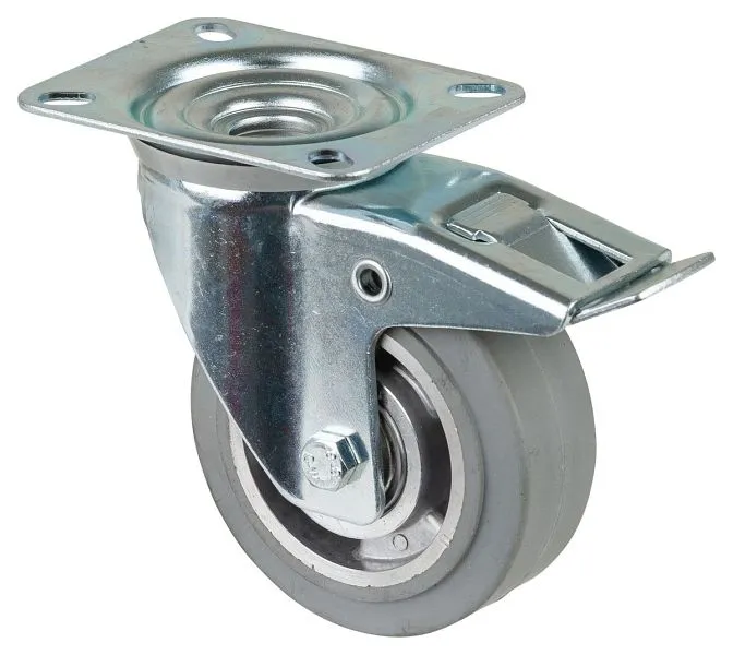 Rouleau de transport BS rollers avec frein largeur 40 mm Ø100 mm jusqu'à 150 kg pneus élastiques gris corps de ro...
