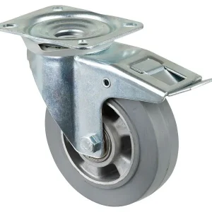 Rouleau de transport BS rollers avec frein largeur 50 mm Ø160 mm jusqu'à 300 kg pneus élastiques gris corps de ro...