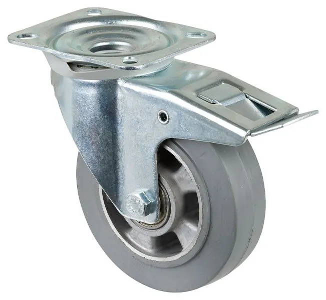 Rouleau de transport BS rollers avec frein largeur 50 mm Ø160 mm jusqu'à 300 kg pneus élastiques gris corps de ro...