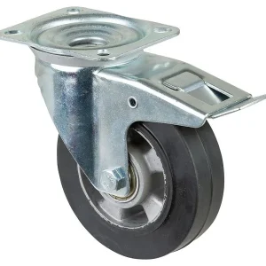 Rouleau de transport BS rollers avec frein largeur 50 mm Ø160 mm jusqu'à 300 kg pneus élastiques noirs corps de r...