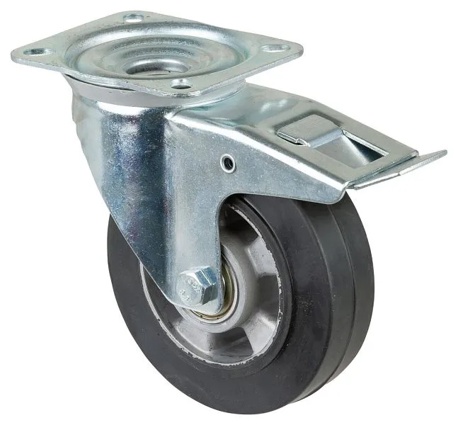 Rouleau de transport BS rollers avec frein largeur 50 mm Ø160 mm jusqu'à 300 kg pneus élastiques noirs corps de r...
