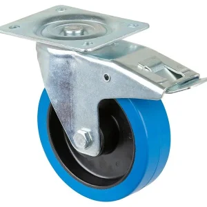 Rouleau de transport BS rollers avec frein largeur 42 mm Ø160 mm jusqu'à 300 kg pneus élastiques bleus roulements...