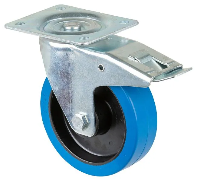 Rouleau de transport BS rollers avec frein largeur 42 mm Ø160 mm jusqu'à 300 kg pneus élastiques bleus roulements...