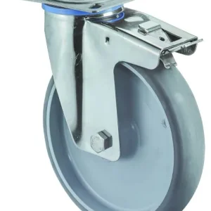 Rouleau de transport BS rollers inox avec frein L50 mm Ø200 mm jusqu'à 200 kg pneus thermoplastiques gris palier...