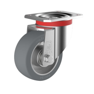 Roulette pivotante haute résistance Wicke avec pneus souples Wicke - Greythane® 75 Shore polyuréthane gris sur jante en al...