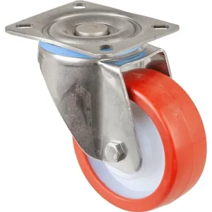 Roulette pivotante pour charges lourdes en acier inoxydable BS Rollers roue en acier inoxydable roue en polyuréthane rouge...