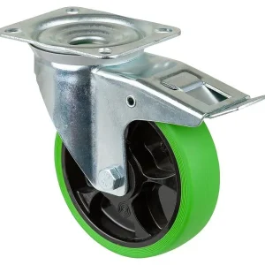 Roulette de transport pivotante BS Rollers avec frein roue en caoutchouc thermoplastique pneu vert roulement à rouleaux pl...