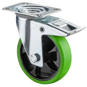 Roulette de transport pivotante BS Rollers avec frein roue en caoutchouc thermoplastique pneu vert roulement à rouleaux pl...